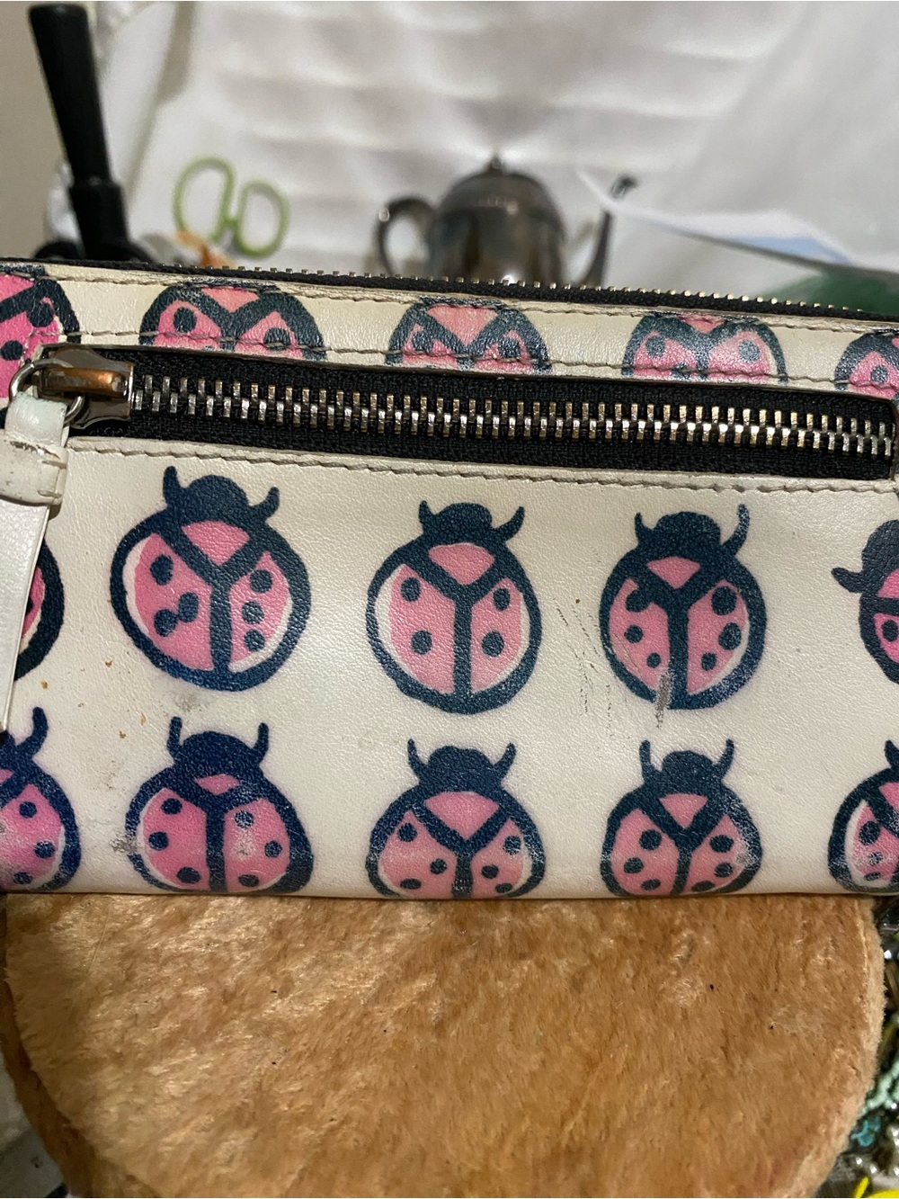BRIGHTON VERA Pink Ladybug Zip Around Wallet Wristlet 4 Divided Sections
